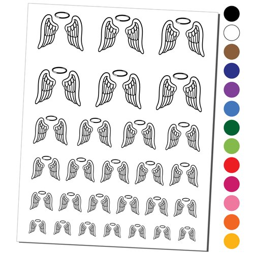 Angel Wings with Halo Temporary Tattoo Water Resistant Fake Body Art Set Collection - Light Green (One Sheet)