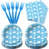 96Pack Blue Sky White Clouds Party Paper Plates and Napkins Sets, Party Decorations Plates Cloud Supplies 24 Guests Tableware for Kids