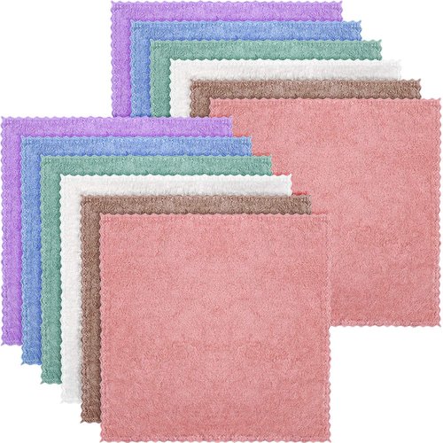 12 Pieces Microfiber Facial Wash Cloth Makeup Remover Cloths Reusable Face Wash Cloth Cleansing Towel Soft Face Washcloth for Face, 10 x 10 Inch(Pink, Green, Brown, Purple, Blue, Beige)