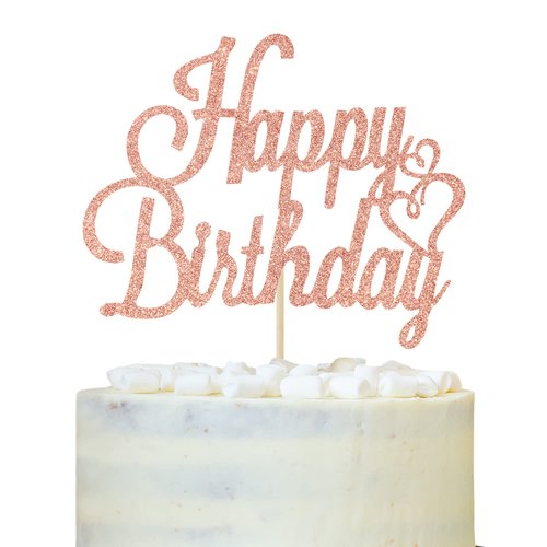 Rose Gold Glitter Happy Birthday Cake Topper, Birthday Party Decorations Supplies