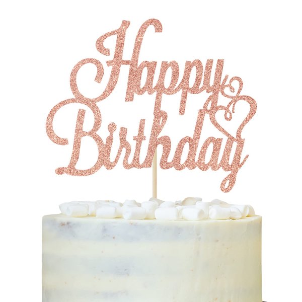 Rose Gold Glitter Happy Birthday Cake Topper, Birthday Party Decorations Supplies