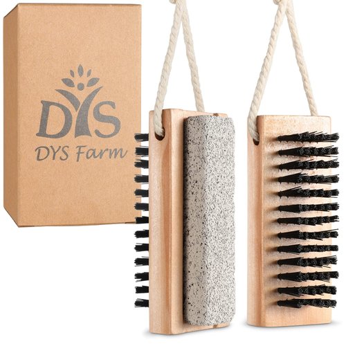 Nail Brushes for Cleaning Fingernails with Stiff Bristles - Wooden Fingernail Brush, Foot Scrubber Brush with Pumice Stone for Cleansing Exfoliating Feet and Hands, 2 in1 Manicure Pedicure Tools