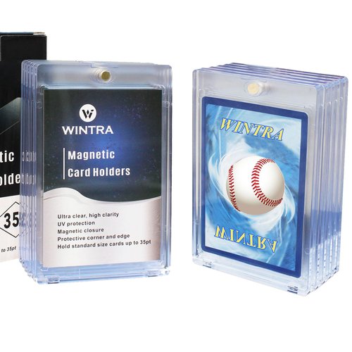 WINTRA 10ct Magnetic Card Holder for Collectible Trading Cards, 35pt Card Case for Sports Cards, Cleaning Hard Plastic Card Protectors, Rigid Display Case for Baseball Cards (10 pcs)