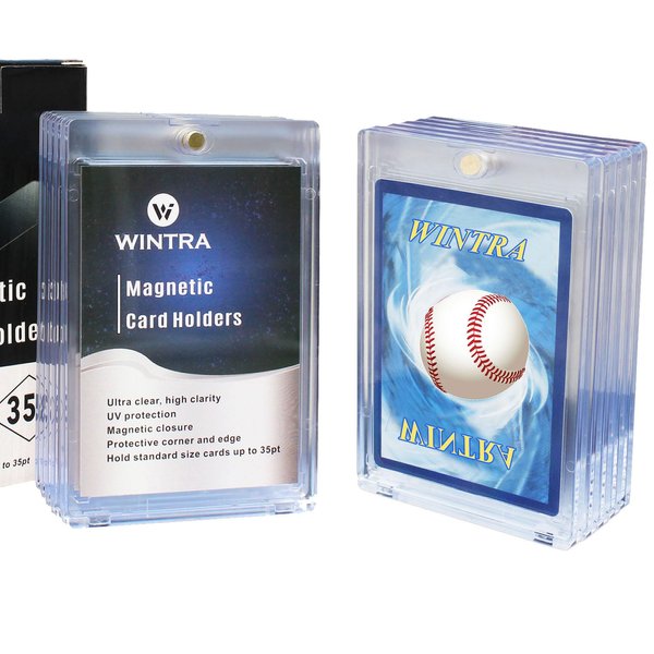 WINTRA 10ct Magnetic Card Holder for Collectible Trading Cards, 35pt Card Case for Sports Cards, Cleaning Hard Plastic Card Protectors, Rigid Display Case for Baseball Cards (10 pcs)
