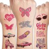 CHARLENT Pink Temporary Tattoos for Girls Party Supplies - 80 PCS Retro Pink Temporary Tattoos for Girls Birthday Party Favors Goodie Bag Fillers