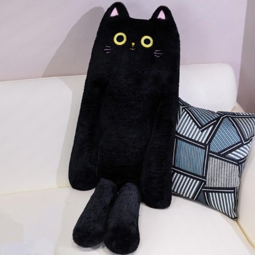 OUKEYI Long Cat Plush Pillow, Cute Black Cat Stuffed Animals Soft Plushies Plush Toys Gift for Girlfriend Kids (Black)