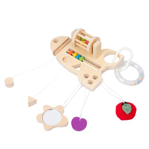 Adena Montessori Baby Rocket Pull String Toy Infant Mirror Toys for 6-18 Months Babies