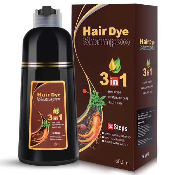 IIIMEIDU Hair Dye Shampoo 3 in 1 for Gray Hair, Herbal Ingredients Shampoo Black Hair Dye for Women Men, Grey Coverage Shampoo 500ml (Burgundy)