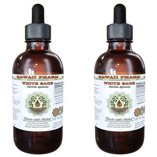 Hawaii Pharm White Sage Alcohol-Free Liquid Extract, White Sage (Salvia Apiana) Leaf Glycerite Natural Herbal Supplement, USA 2x4 fl.oz