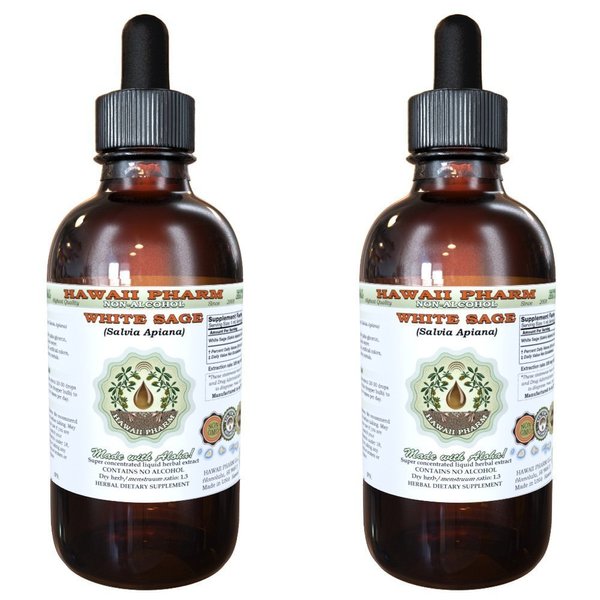 Hawaii Pharm White Sage Alcohol-Free Liquid Extract, White Sage (Salvia Apiana) Leaf Glycerite Natural Herbal Supplement, USA 2x4 fl.oz
