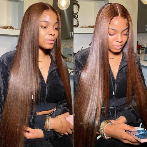 24 Inch Chocolate Brown Lace Front Wig Human Hair 13x4 Brown HD Lace Front Wigs Human Hair 180 Density Glueless Wig Human Hair Straight Human Hair Lace Front Wigs Brown Human Hair Wigs for Black Women