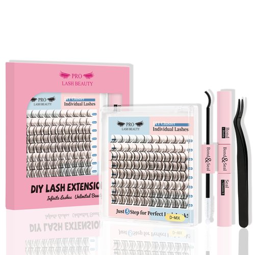 PRO DIY Lash Extension Kit Lash Cluster Kit 80 Pcs 3 Step Cluster Lashes Eyelash Extensions Kit Lash Bond and Seal Eyelash Applicator Tool Self Application at Home(DIY Lash Kit-B)