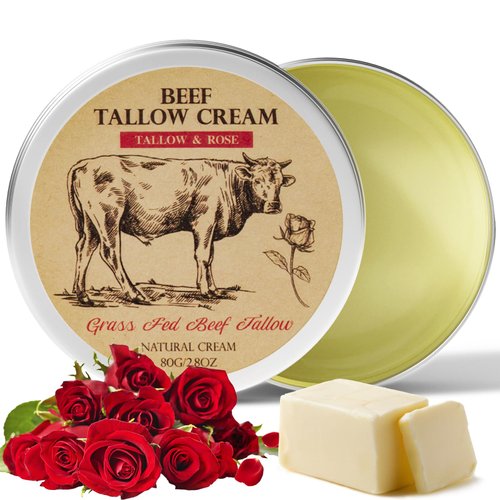 MROUVIK Beef Tallow for Skin, Tallow Face Moisturizer, Tallow Balm, Natural Organic Grass-Fed Beef Tallow Balm with Rose Moisturizing Cream for Body Lotion Skin Care for Sensitive Skin, Rose