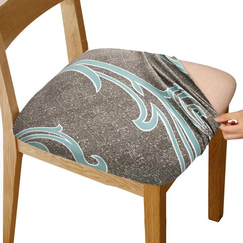 Gute Stretch Printed Chair Seat Covers with Elastic Ties and Button, Removable Washable Dining Upholstered Chair Protector Seat Cushion Slipcovers for Dining Room, Office,Green 4 Pack
