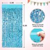 Wavy Light Blue Metallic Tinsel Foil Fringe Curtains, 2 Pack 3.3x8.3 Feet Party Streamer for Birthday Party Decorations, Halloween Decor, Foil Curtain for Bachelorette Party
