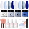 AZUREBEAUTY Dip Powder Nail Kit, Summer Aquarius White Navy Blue Glitter 4 Colors Acrylic Dipping Powder Liquid Set with Base/Top Coat Activator for French Nail Art Manicure DIY Gift for Women