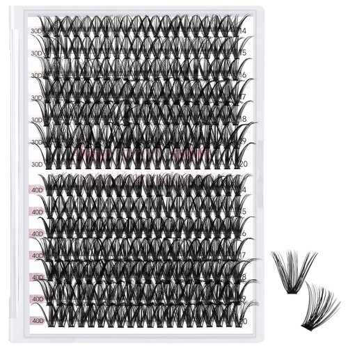 280 Pcs Individual Lashes 40D+50D Mixed Lash Clusters 14 Rows Cluster Lashes that Look Like Eyelash Extensions DIY Lash Extension Self Application At Home (40+50-D-14-20mix)