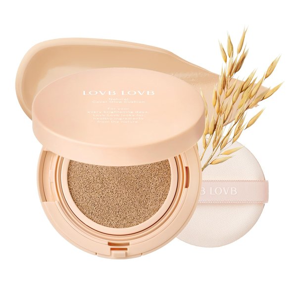 LOVB LOVB Natural Cover Glow Cushion Foundation | Korean Foundation Makeup | Long-Lasting Buildable Coverage | Lightweight and Moisturizing | Flawless Finish 0.42oz (21N Light Beige)