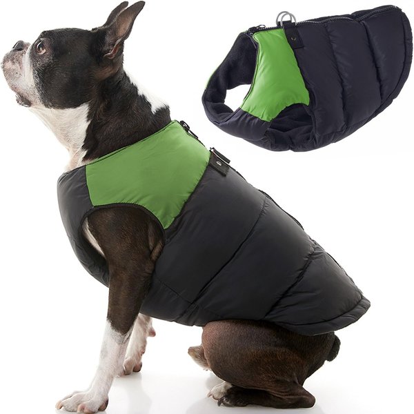 Gooby Padded Vest Dog Jacket - Green, X-Small - Warm Zip Up Dog Vest Fleece Jacket with Dual D Ring Leash - Winter Water Resistant Small Dog Sweater - Dog Clothes for Small Dogs Boy and Medium Dogs