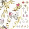 48Pcs Planet Nail Art Charms Pink White Heart Star Butterfly Cross 3D Shiny Nail Charms Saturn Shape Gold Silver Nail Rhinestones Gems Diamonds for Manicure Jewelry DIY Crafts Accessories