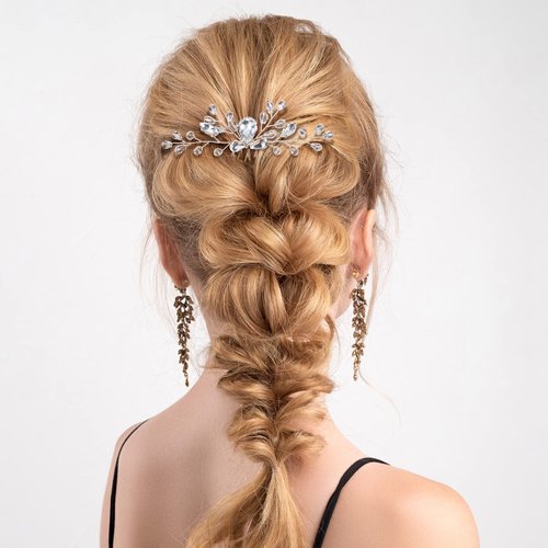 4.86 Inch Silver Teardrop Hair Comb, PAGOW Vintage Rhinestone Crystal Onyx Small Headpiece, Bridal Side Combs Handband Accessories For Women and Girls (4.86 x 2.56 inch)