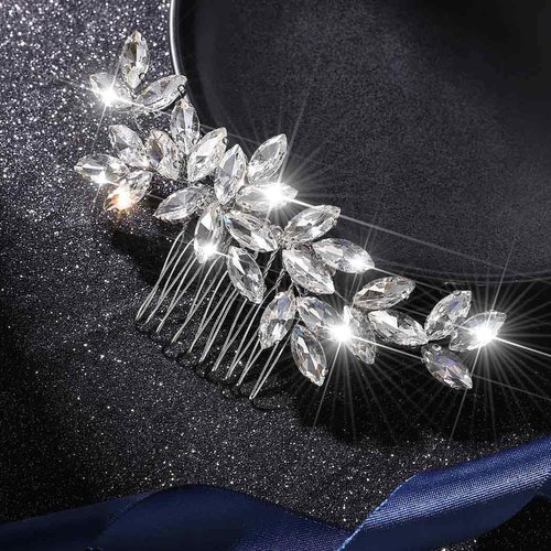 Latious Crystal Bride Wedding Hair Comb Silver Rhinestone Bridal Hair Clip Sparkly Hair Piece Gem Hair Accessories for Women and Girls (Silver)