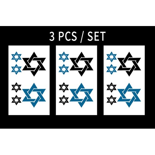 Star of David Israel Judaism Jewish Waterproof Water Resistant Fake Body Art Set Temporary Tattoo Stickers (3 PCS/SET)