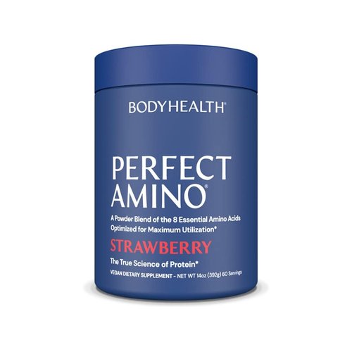 BodyHealth PerfectAmino Powder - BCAA and EAA Powder for Pre and Post Workout - Amino Acid Energy Drink Powder for Men and Women to Support Lean Muscle and Recovery - Strawberry - 60 Servings