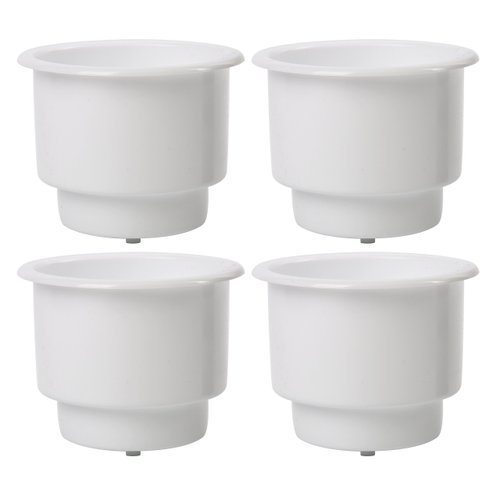 Amarine Made 4Pcs Recessed Drop in Plastic Cup Drink Can Holder with Drain for Boat, Cup Holder for Boat, Boat Cup Holders for Drinks, Plastic Cup Holder, Marine Cup Holder Insert, White