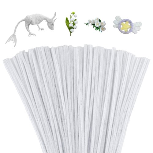 Mnuizu 200pcs Pipe Cleaners,Pipe Cleaners Chenille Stems for Craft, Fuzzy Sticks Christmas Craft Supplies for DIY Art & Creative Crafts Decorations（White）