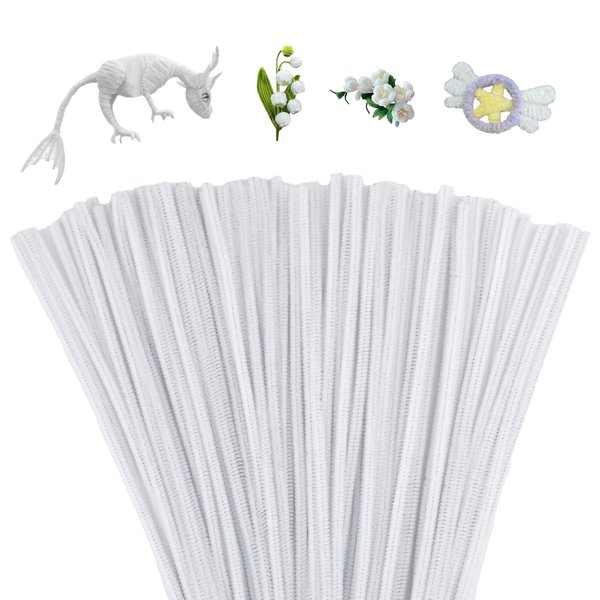 Mnuizu 200pcs Pipe Cleaners,Pipe Cleaners Chenille Stems for Craft, Fuzzy Sticks Christmas Craft Supplies for DIY Art & Creative Crafts Decorations（White）
