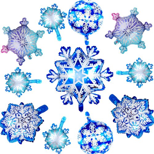 yuuzue 12pcs Snowflake Foil Balloons Frozen Birthday Party Supplies Winter Party Decorations for Kid's Party Supplies Frozen Balloons Princess Theme Party Decor Christmas New Year Birthday Party