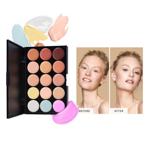 Pure Vie 15 Colors Cosmetics Cream Contour and Highlighting Makeup Kit, Color Correcting Cream Concealer Camouflage Makeup Palette + 11 Pcs Foundation Powder Concealer Eye Shadows Makeup Brushs