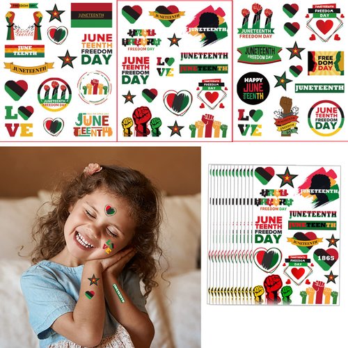 CupaPlay 440PCS Happy Juneteenth Day Party Favors Tattoos Temporary Freedom Day Patriotic Party Supplies Goodie Bag Stuffers Favors Prize(30 Sheets)