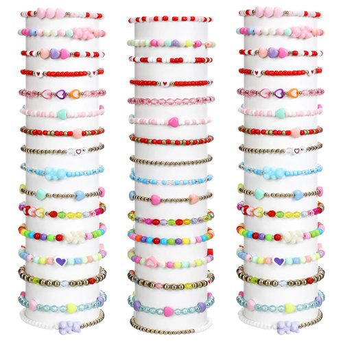 Otuuz 48 Pcs Colorful Kids Friendship Bracelet Set Adjustable Beads Bracelets Cute Friendship Princess Pretend Play Bracelet Stretch Beaded Bracelet Preppy Bracelets Set for Girls