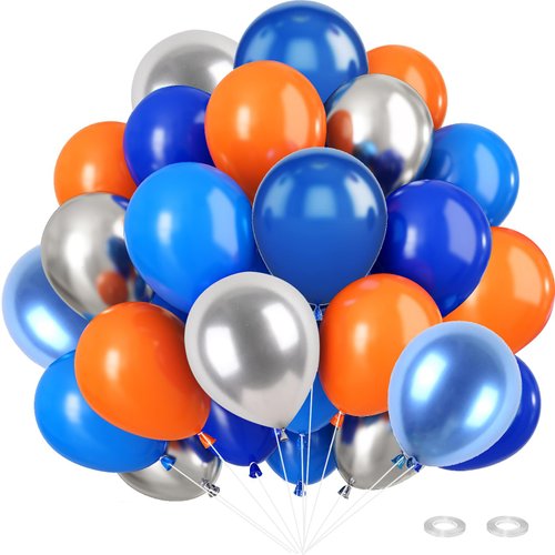 Eoopoon Metallic Orange Blue Purple Latex Balloons, 50Pcs 12inch Latex Balloons Set for Women Girl Baby Shower Birthday Wedding Party Decorations, Balloon Bunches in Color Orange, Blue