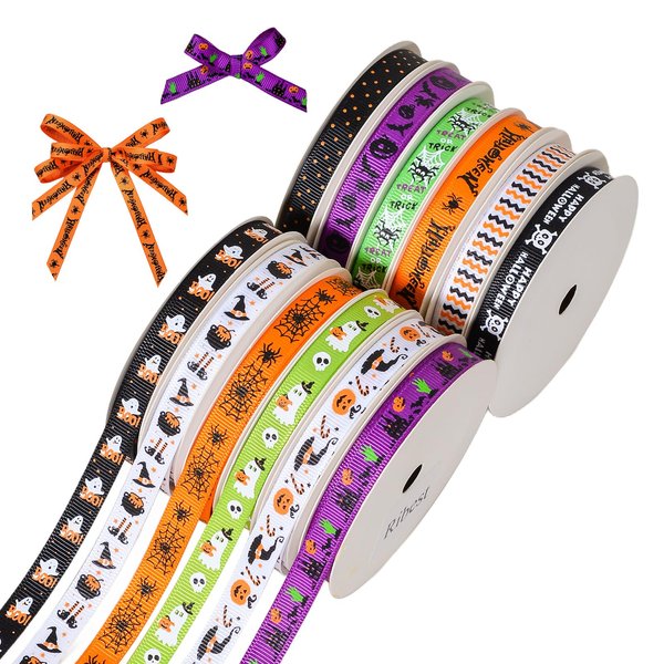 Ribest Christmas Ribbon Grosgrain Ribbon 3/8" Xmas Ribbon Set for Gift Wrapping Bows Making Crafts Holiday Décor