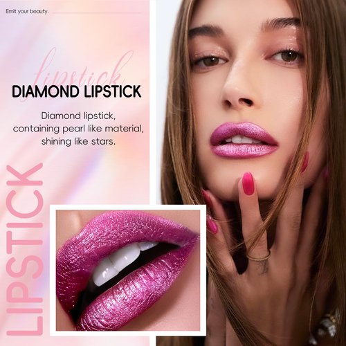 HOSAILY Metallic Hot Pink Lipstick Long Lasting, High Shine Glitter Diamond Creamy Lipstick Transfer Proof, Shimmer High Impact Lip Color Full Coverage Non Stick Cup Lightweight Lip Makeup#22