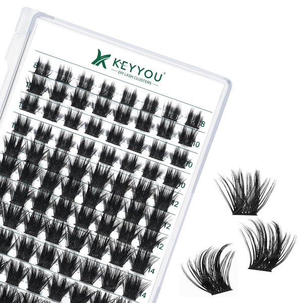 Lash Clusters 96pcs Individual Lashes Y22 D Curl 10-18MIX Eyelash Clusters KEYYOU Volume Wispy Lash Extension Soft&Comfortable Easy DIY at Home(Y22,D-10-18MIX)