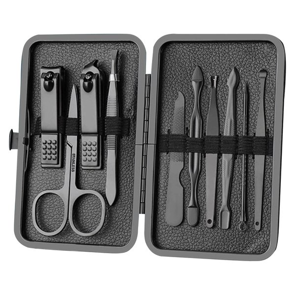 Manicure Set Nail Clippers Pedicure Kit -10PCS Stainless Steel Manicure Set, Professional Mens Grooming Kits, Nail Care Tools with Luxurious Travel Leather Case Gift Box (10, Black)