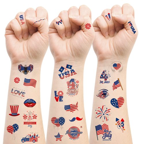 183 Pcs Fourth of July Temporary Tattoos USA Tattoos Temporary, 4th of July Tattoos for Party Decorations and Favors Supplies