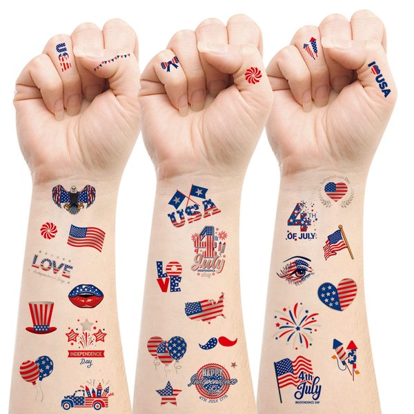 183 Pcs Fourth of July Temporary Tattoos USA Tattoos Temporary, 4th of July Tattoos for Party Decorations and Favors Supplies