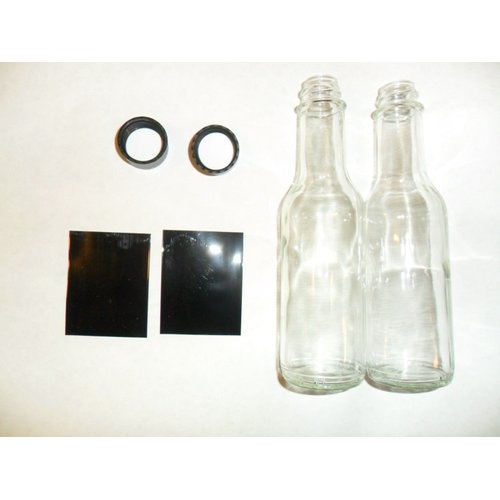 Case of 5oz Clear Glass Hot Sauce Bottles w Black Screw-on Lids: Decor or Selling