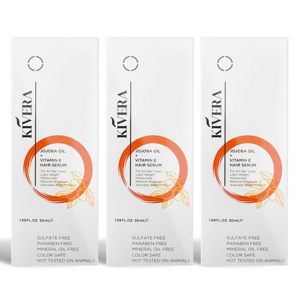 Jojoba Oil + Vitamin E Hair Serum - Hair Growth Serum for Thicker Hair - Hair Serum for Frizzy and Damaged Hair - Hair Smoothing Serum for Men & Women, 3 Pack