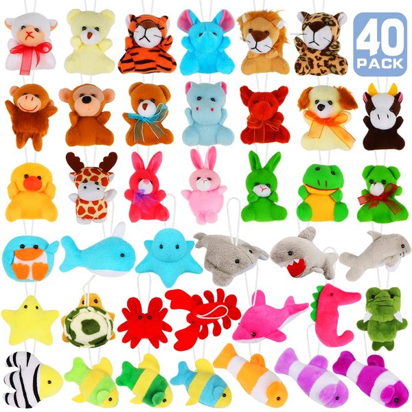Aitbay 40 Pack Mini Plush Animals Toys Set Cute Small Stuffed Animal Bulk Keychain for Party Favors - Goodie Bag Fillers Carnival Prizes for Kids Prize Box Toy Assortment for Classroom Rewards