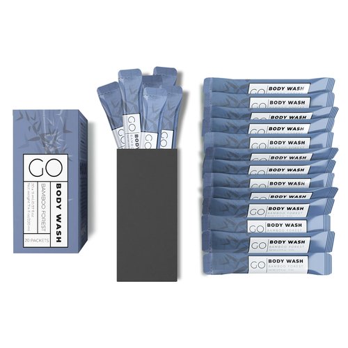 Go Essentials Travel Size Body Wash Packets – Single Use amenity for Women & Men. TSA Travel Size Toiletries