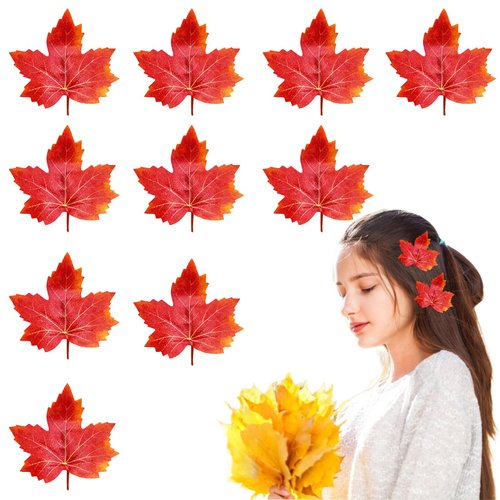 WRBAJIS Fall Maple Leaf Hair Clips 10Pcs Autumn Leaves Hair Barrettes Thanksgiving Hair Accessories for Women Girls Autumn Harvest Thanksgiving Party Supplies Orange Yellow