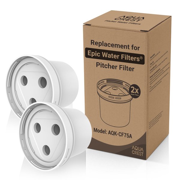 2 Pack Filter Replacement for All Epic Water Filters® Pitchers and Dispensers, Aquagear® Water Filter Pitchers, 150-Gallon Long-Life, BPA Free, AQUA CREST