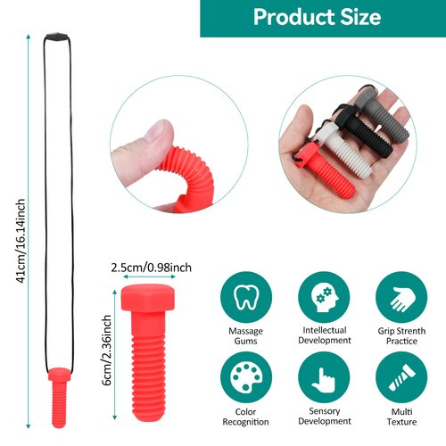 Chew Necklaces for Sensory Kids, 4 Pack Chewy Necklace Sensory Boys and Girls with Autism, ADHD, SPD, Biting, Silicone Teething Necklace Oral Chew Toys for Adults Reduce Chewing Anxiety Fidget