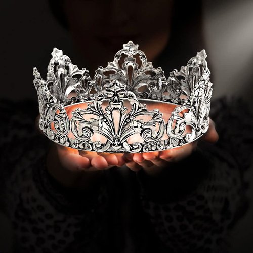 YADIRF Alloy King Queen Royal Full Round Crown Wedding Tiara Headbands Princess Crowns For Pageant Party Hair Accessories (Silver)